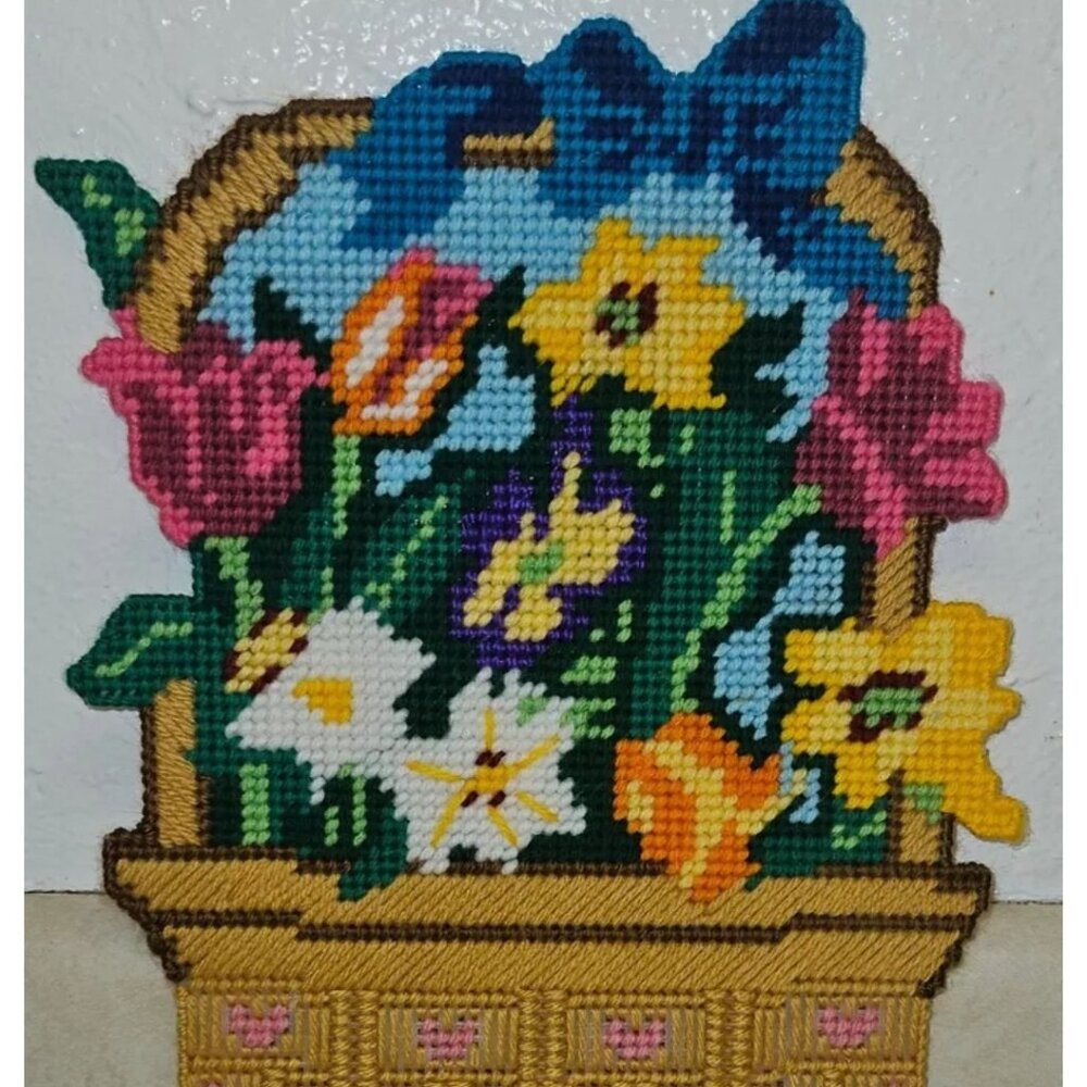 Plastic Canvas Vintage Handmade Spring/Summer Floral Wall/Door Decor